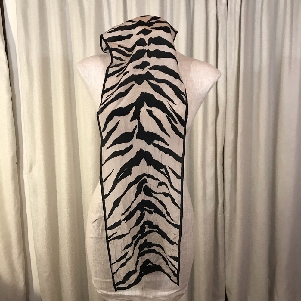 Vintage Albert Nipon Zebra Print Silk Scarf Black - image 5